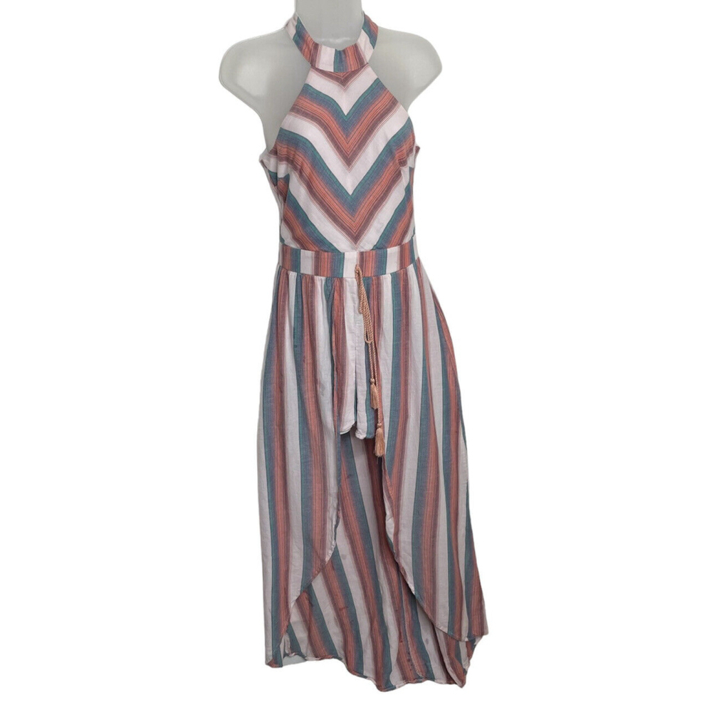 Crystal Sky Multi Striped Maxi Romper Size 3 Halter Neck Boho Festival